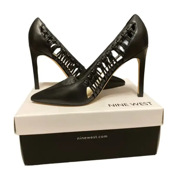 Nine West Tansy Woven Leather Pumps Black Pointed Toe Stiletto
