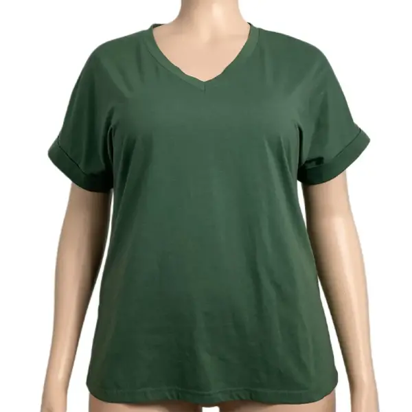 Green V-Neck T-Shirt with Rolled Sleeves Size XL
