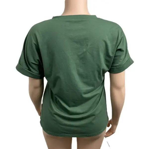 Green V-Neck T-Shirt with Rolled Sleeves Size XL