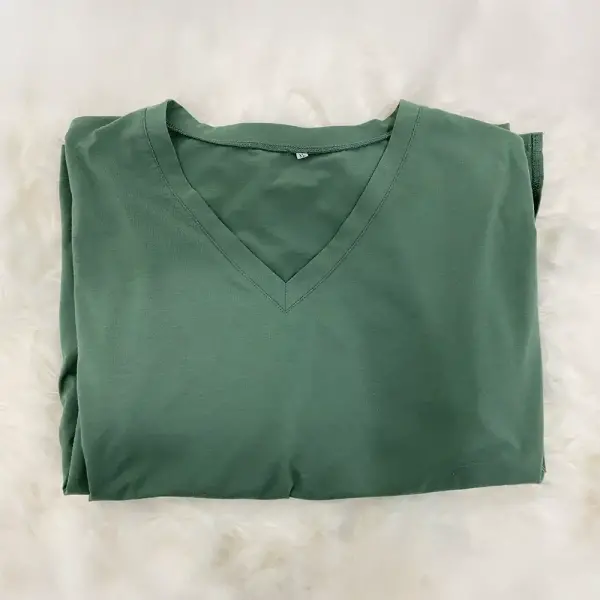 Green V-Neck T-Shirt with Rolled Sleeves Size XL