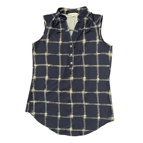 Perseption Concept Navy Windowpane Sleeveless Top