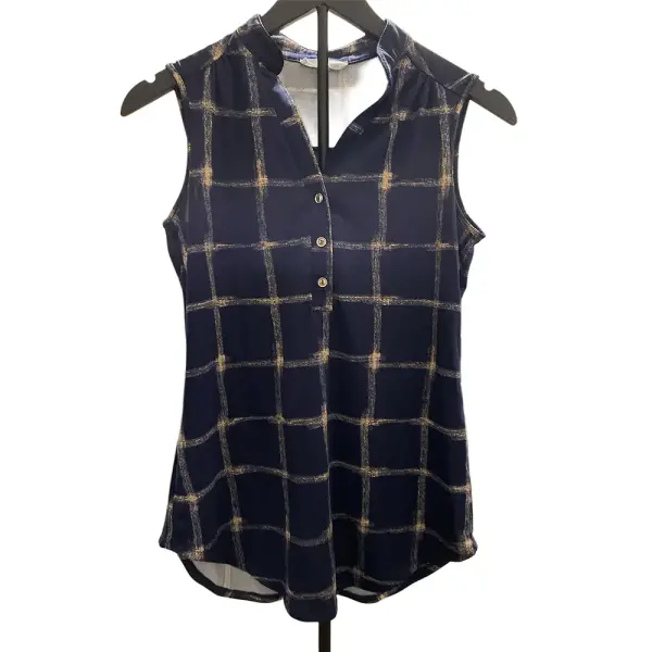 Perseption Concept Navy Windowpane Sleeveless Top