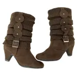Reneeze Suede Slouch Boots Size 4 Brown Suede with Knitted Floral Top & Side Zipper