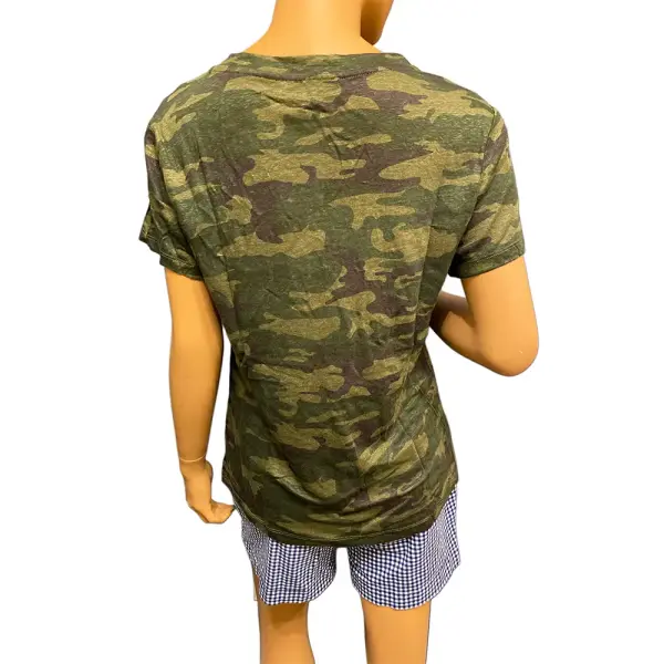 Sanctuary The Perfect Tee Camo Print Green Linen Short Sleeve
