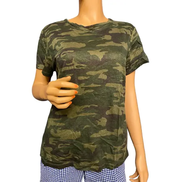 Sanctuary The Perfect Tee Camo Print Green Linen Short Sleeve