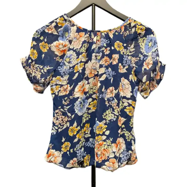 Sara Michelle Navy Floral Blouse Petite Small