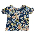 Sara Michelle Navy Floral Blouse Petite Small