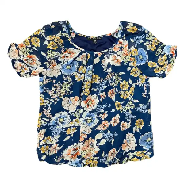 Sara Michelle Navy Floral Blouse Petite Small