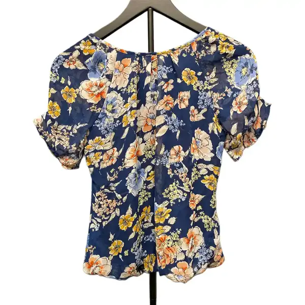 Sara Michelle Navy Floral Blouse Petite Small