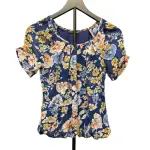 Sara Michelle Navy Floral Blouse Petite Small