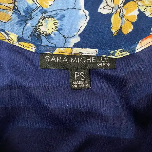 Sara Michelle Navy Floral Blouse Petite Small