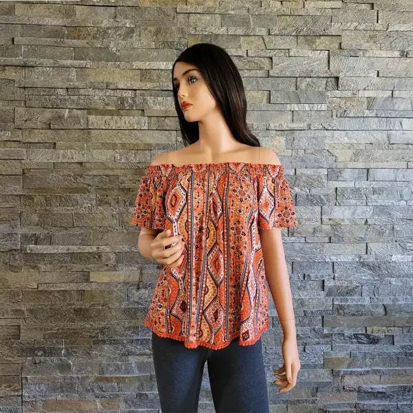Self Esteem Boho Aztec Print Off the Shoulder Top