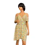 Sienna Sky Yellow Floral Cold Shoulder Midi Dress with Tie Waist