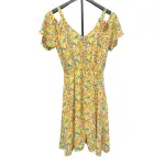 Sienna Sky Yellow Floral Cold Shoulder Midi Dress with Tie Waist