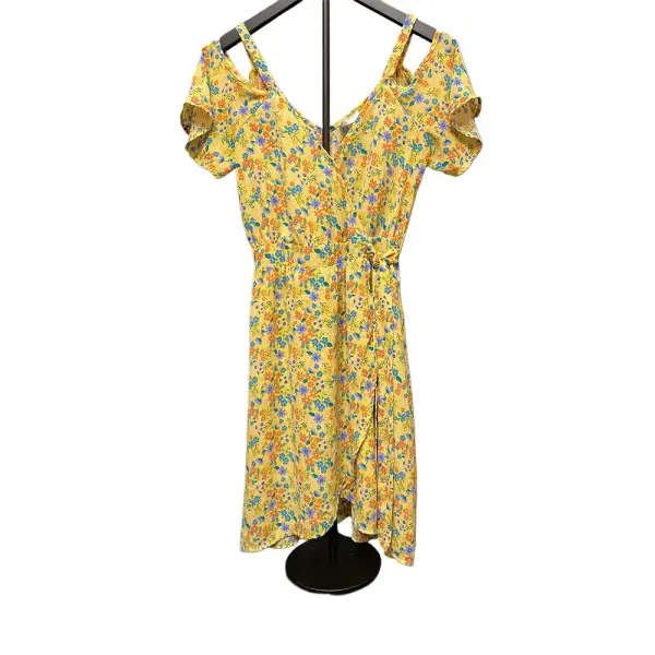 Sienna Sky Yellow Floral Cold Shoulder Midi Dress with Tie Waist