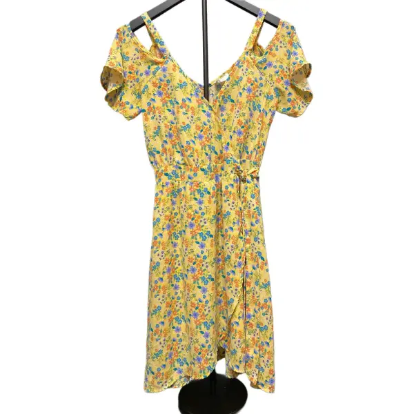 Sienna Sky Yellow Floral Cold Shoulder Midi Dress with Tie Waist