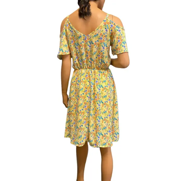 Sienna Sky Yellow Floral Cold Shoulder Midi Dress with Tie Waist