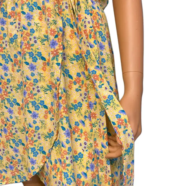Sienna Sky Yellow Floral Cold Shoulder Midi Dress with Tie Waist