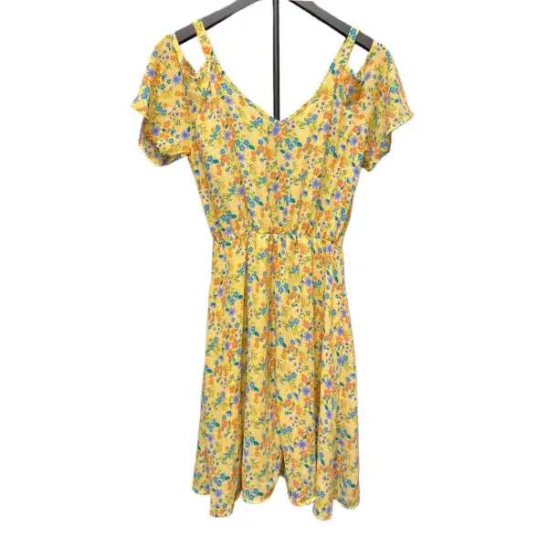 Sienna Sky Yellow Floral Cold Shoulder Midi Dress with Tie Waist