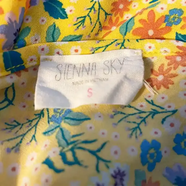 Sienna Sky Yellow Floral Cold Shoulder Midi Dress with Tie Waist