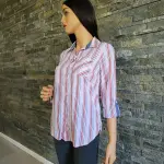 Tommy Hilfiger Cotton Button Down Shirt Striped Roll Tab Sleeves