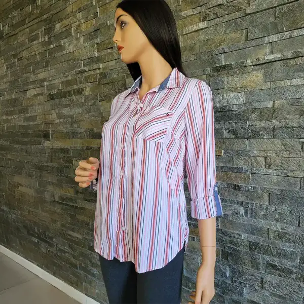 Tommy Hilfiger Cotton Button Down Shirt Striped Roll Tab Sleeves