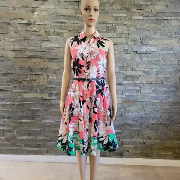 Tommy Hilfiger Belted Floral Fit and Flare Button Front Dress Size 4
