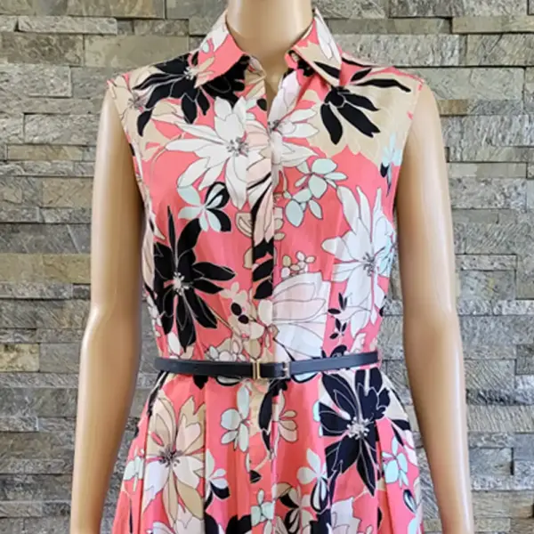 Tommy Hilfiger Belted Floral Fit and Flare Button Front Dress Size 4