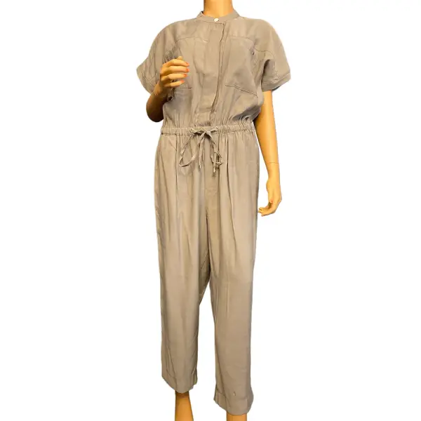 Tommy Hilfiger Solid Gray Drawstring Short Sleeve Jumpsuit