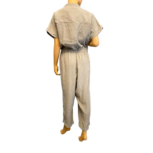 Tommy Hilfiger Solid Gray Drawstring Short Sleeve Jumpsuit
