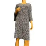 Tommy Hilfiger Medallion Print Shift Dress Navy White Bell Sleeve Size 10