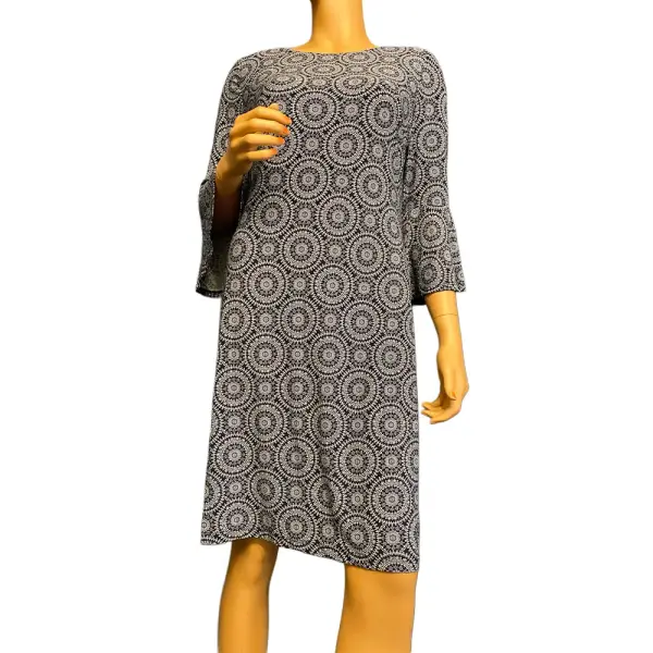 Tommy Hilfiger Medallion Print Shift Dress Navy White Bell Sleeve Size 10