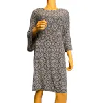 Tommy Hilfiger Medallion Print Shift Dress Navy White Bell Sleeve Size 10