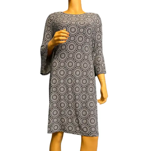 Tommy Hilfiger Medallion Print Shift Dress Navy White Bell Sleeve Size 10