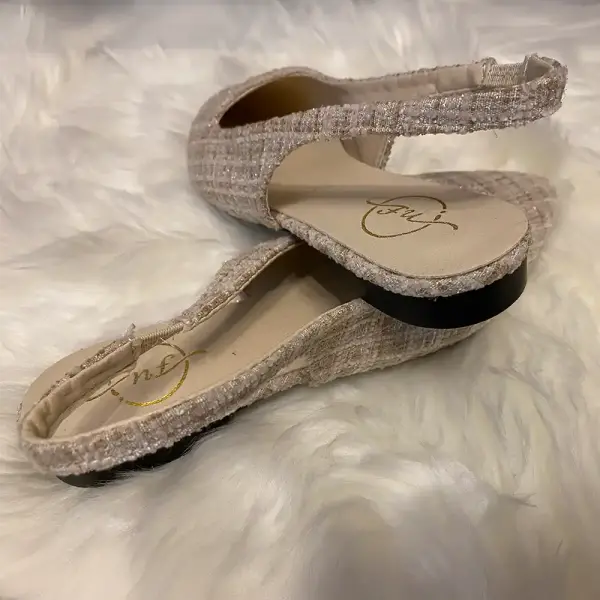 Champagne Tweed Pointed Toe Slingback Flats