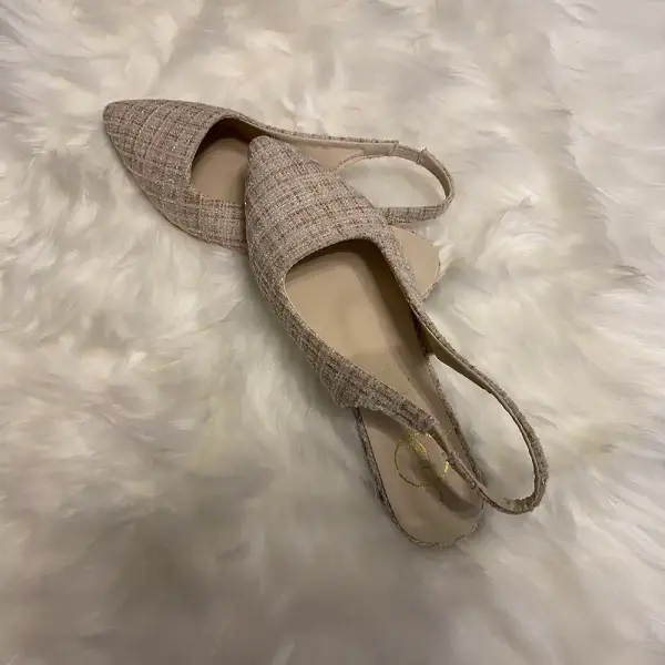 Champagne Tweed Pointed Toe Slingback Flats