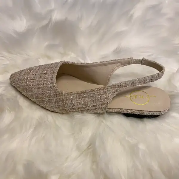 Champagne Tweed Pointed Toe Slingback Flats