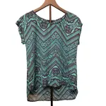 Teal Navy Aztec Chevron Short Sleeve Blouse Size S