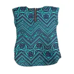 Teal Navy Aztec Chevron Short Sleeve Blouse Size S
