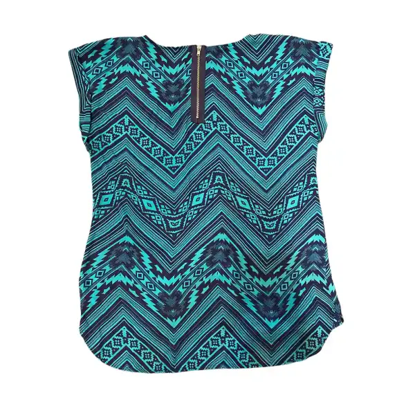 Teal Navy Aztec Chevron Short Sleeve Blouse Size S