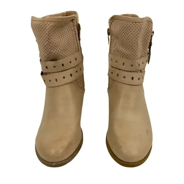 Via Pinky Collection Buckled Perforated Tan Ankle Boots Size 5.5
