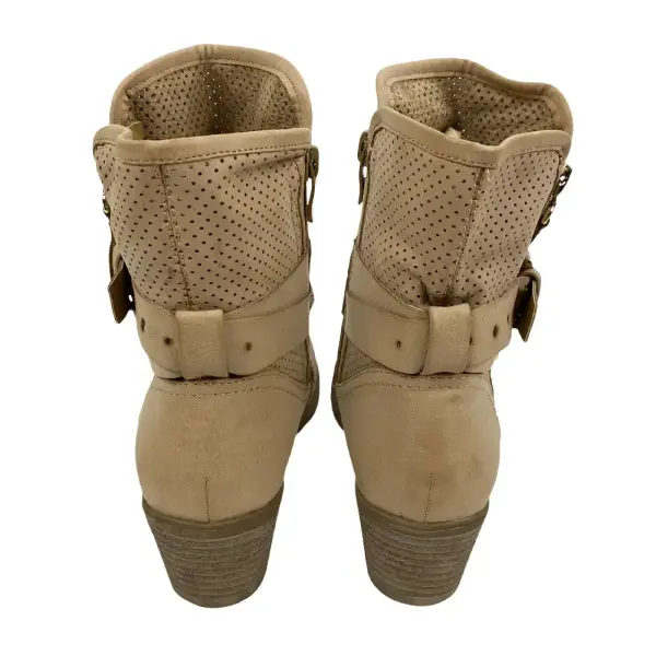 Via Pinky Collection Buckled Perforated Tan Ankle Boots Size 5.5