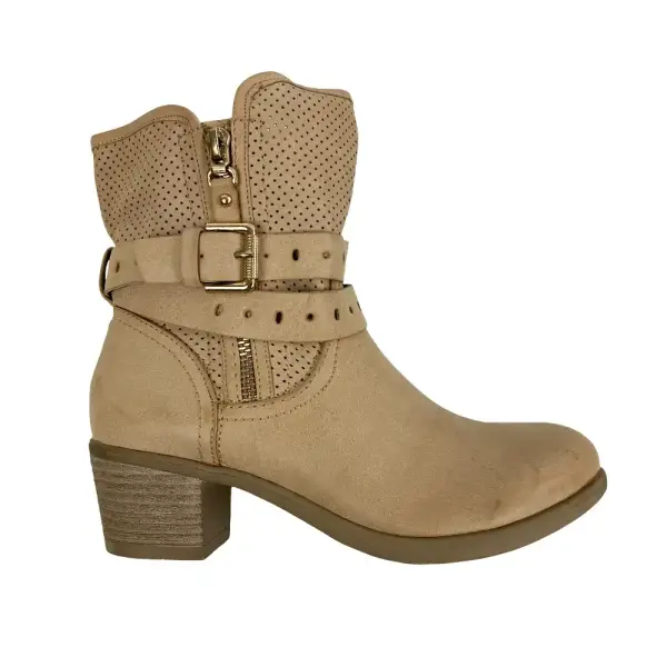 Via Pinky Collection Buckled Perforated Tan Ankle Boots Size 5.5