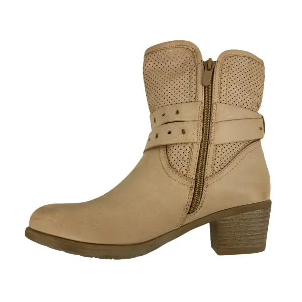 Via Pinky Collection Buckled Perforated Tan Ankle Boots Size 5.5