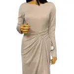 Vince Camuto Metallic Long Sleeve Gown Pink Ruched Slit