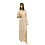 Vince Camuto Metallic Long Sleeve Gown Pink Ruched Slit
