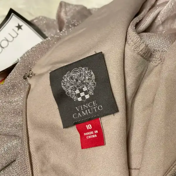 Vince Camuto Metallic Long Sleeve Gown Pink Ruched Slit