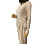 Vince Camuto Metallic Long Sleeve Gown Pink Ruched Slit