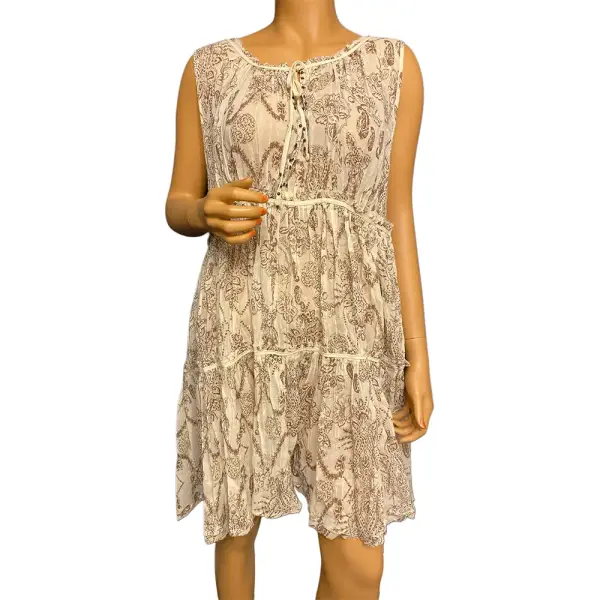 Free People FP One Paisley Print Tiered Mini Dress Cream Brown Size Large