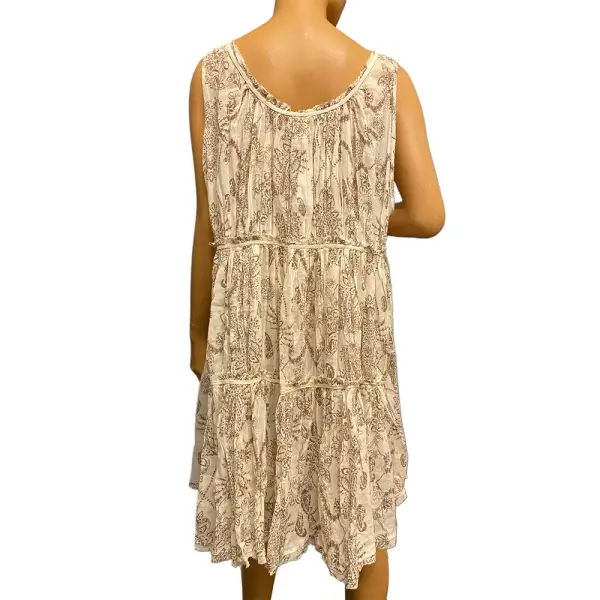 Free People FP One Paisley Print Tiered Mini Dress Cream Brown Size Large